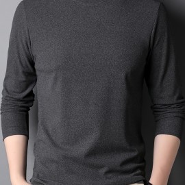 Solid Men's Slim Mock Neck Long Sleeve Active T-shirt Tee, Casual Comfy Shirts For Winter Fall, Men's Clothing Tops
