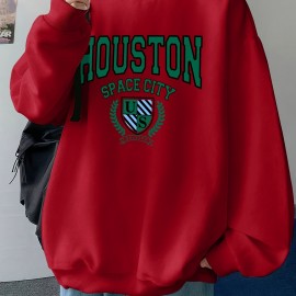 Men's Pullover Round Neck Long Sleeve Sweatshirt Green Badge Pattern Loose Casual Top For Autumn Winter Men's Clothing As Gifts