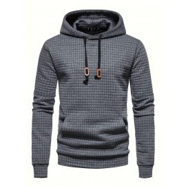 Waffle Pattern Hoodie, Cool Hoodies For Men, Men's Casual Solid Pullover Hooded Sweatshirt With Kangaroo Pocket Streetwear For Winter Fall, As Gifts