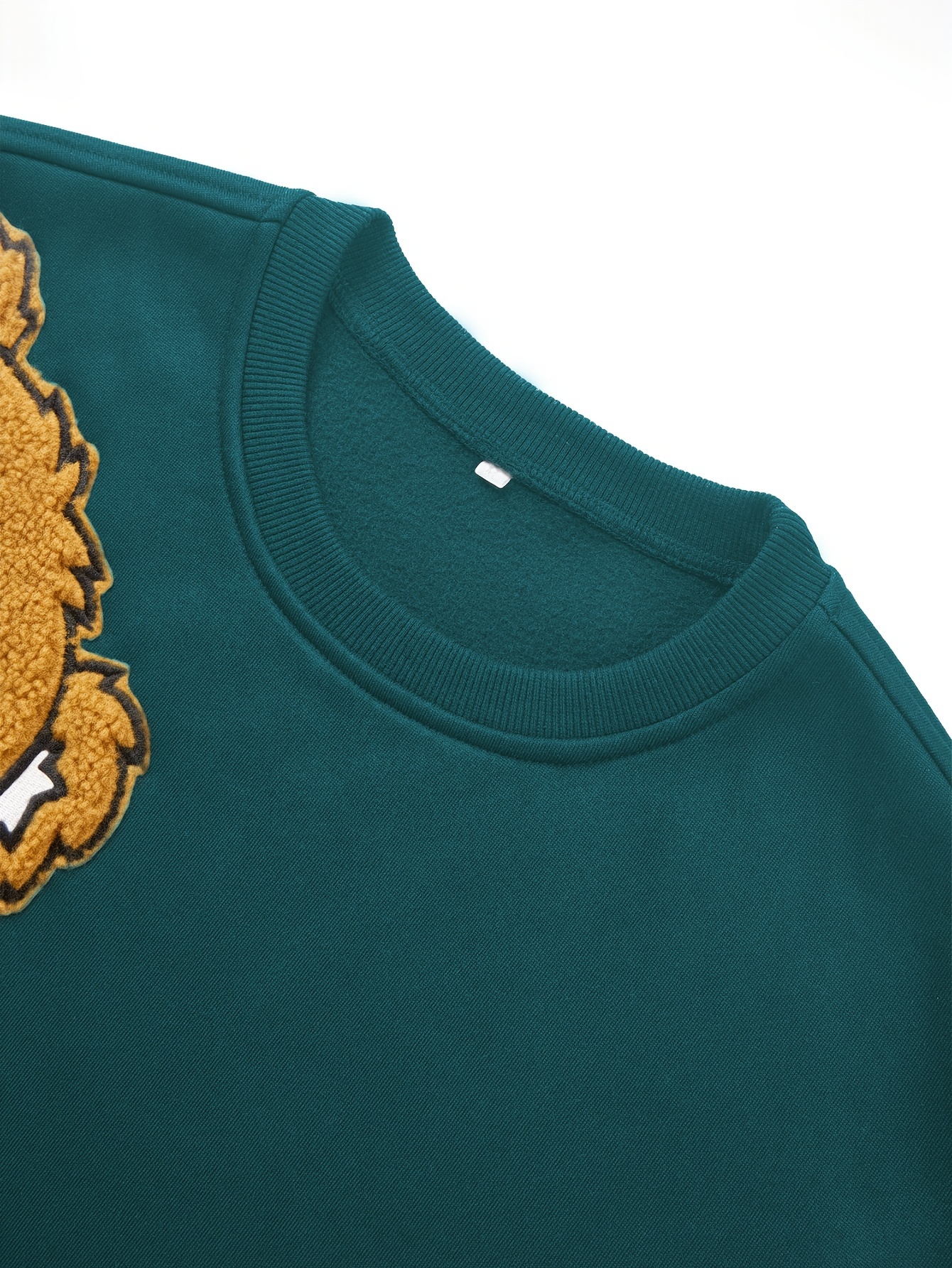 Men's cartoon bear embroidery crew neck sweatshirt loose fit sports tops details 11