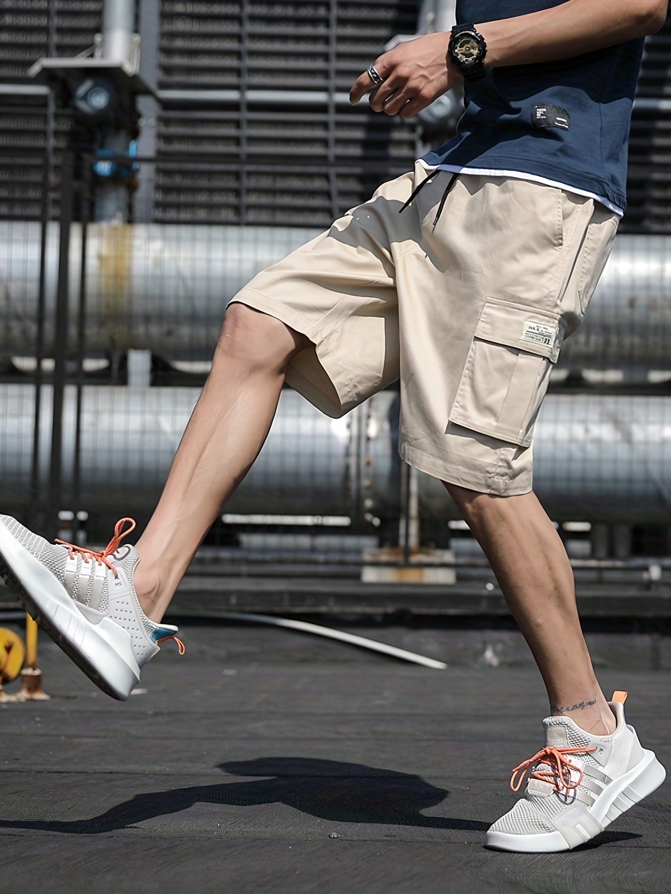 男士多口袋工装短裤休闲抽绳腰夏日短裤细节图 10