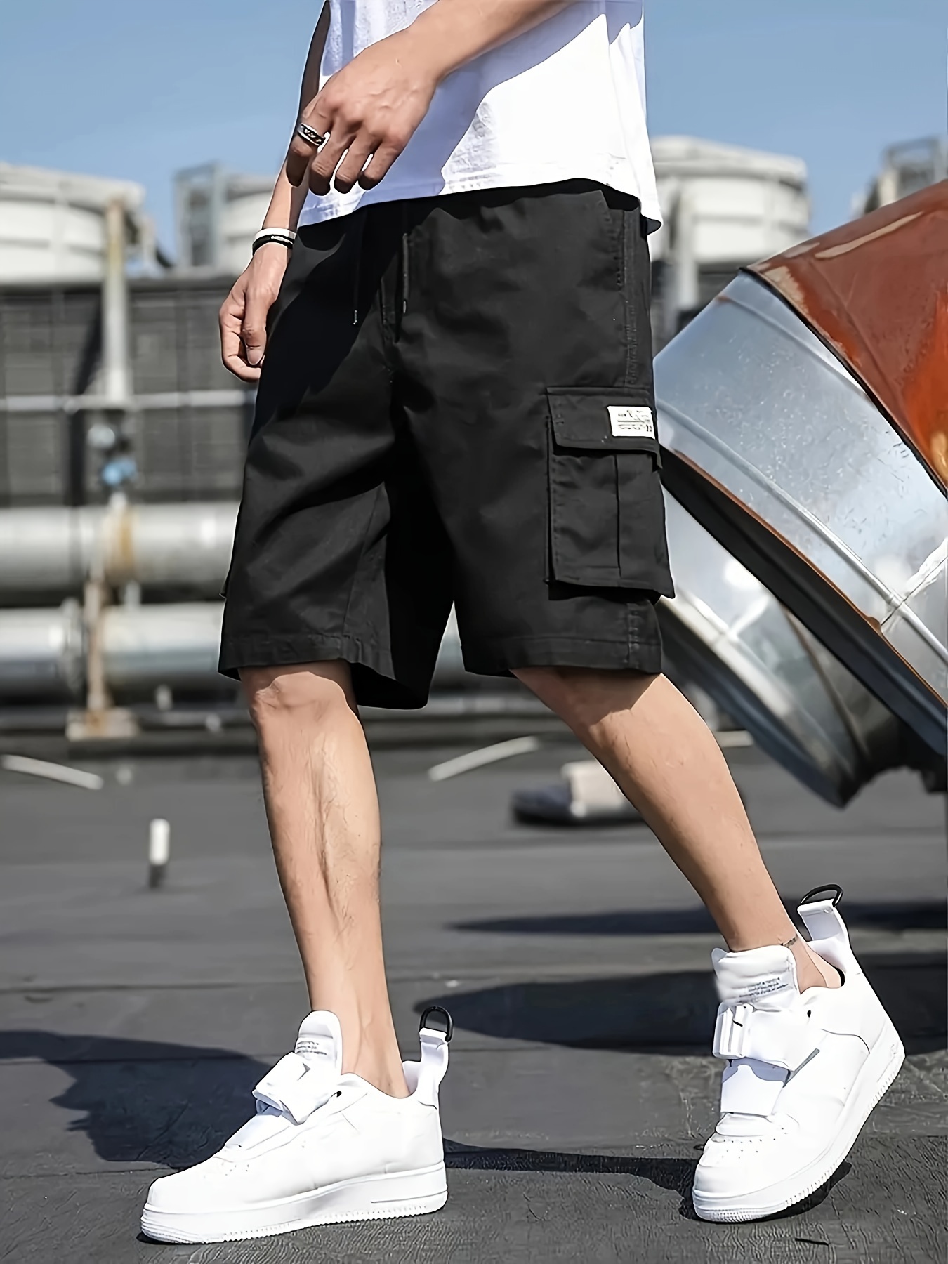 男士多口袋工装短裤休闲抽绳腰夏日短裤细节图 14