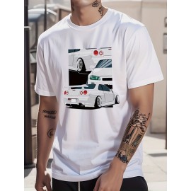 Cotton Car Painting Print, Men's Graphic Design Crew Neck T-shirt, Casual Comfy Tees Tshirts For Summer, Men's Clothing Tops For Daily Vacation Resorts