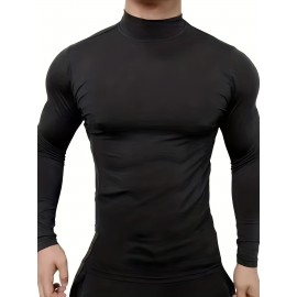 Men's Casual Pullover Shirts Long Sleeve Slim Fit Basic Solid Lightweight Turtleneck T-Shirt