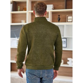 Trendy Solid Stand Collar Cool Knitted Thermal Sweater For Men, Men's Casual  Pullover  Knit Sweater Streetwear For Winter Fall, As Gifts