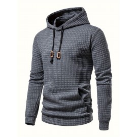 Waffle Pattern Hoodie, Cool Hoodies For Men, Men's Casual Solid Pullover Hooded Sweatshirt With Kangaroo Pocket Streetwear For Winter Fall, As Gifts