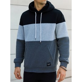 Cool Color Block Hoodies For Men, Men's Casual Design Hooded Sweatshirt With Kangaroo Pocket Streetwear For Winter Fall, As Gifts