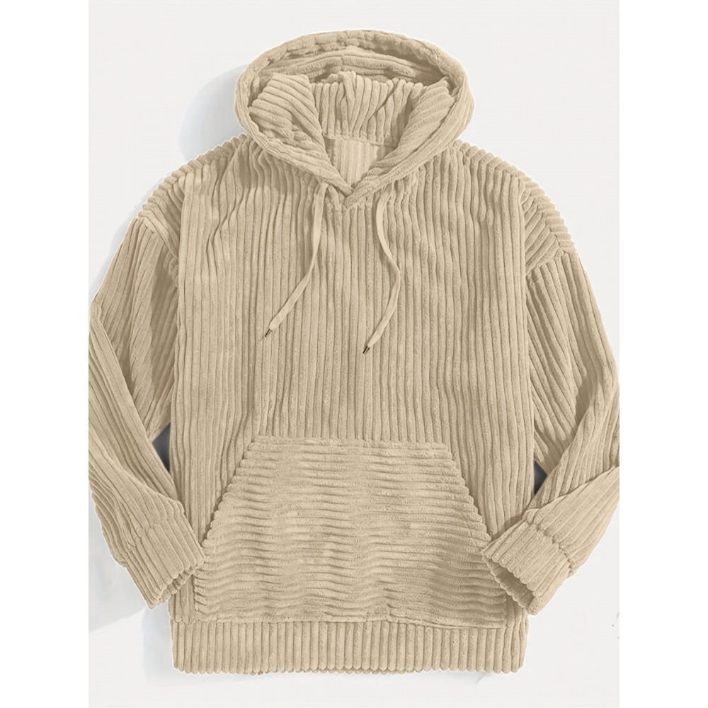 Vintage Corduroy Hoodies For Men, Men's Casual Pullover Hooded Sweatshirt With Kangaroo Pocket Streetwear For Winter Fall, As Gifts Vintage Corduroy Hoodies For Men, Men's Casual Pullover Hooded Sweatshirt With Kangaroo Pocket Streetwear For Winter Fall, As Gifts