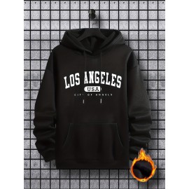 Los Angeles Print Hoodie, Cool Hoodies For Men, Men's Casual Graphic Design Pullover Hooded Sweatshirt With Kangaroo Pocket Streetwear For Winter Fall, As Gifts