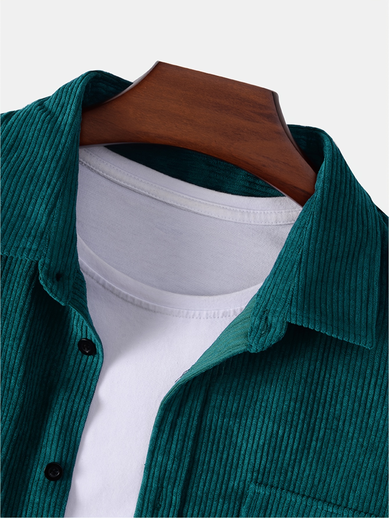 mens retro corduroy shirt top turn down collar long sleeve closure regular fit solid male casual shirt for daily details 7