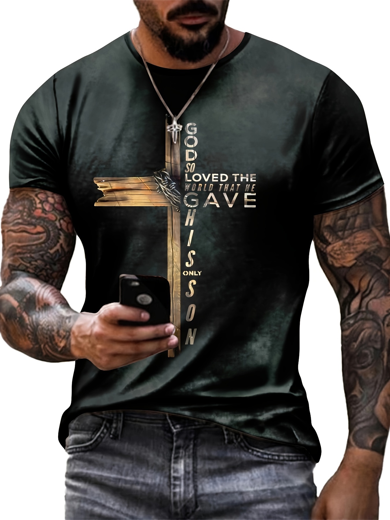 christian cross print mens graphic design crew neck active t shirt casual comfy tees tshirts for summer mens clothing tops for daily gym workout running details 1