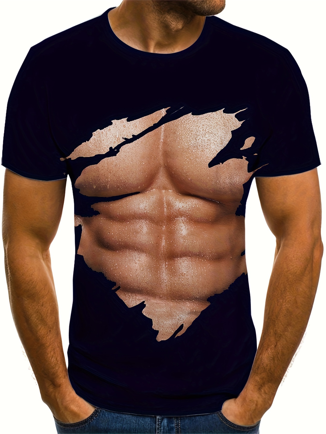 muscle 3d creative print mens fashion crew neck summer t shirt special gift for men details 5