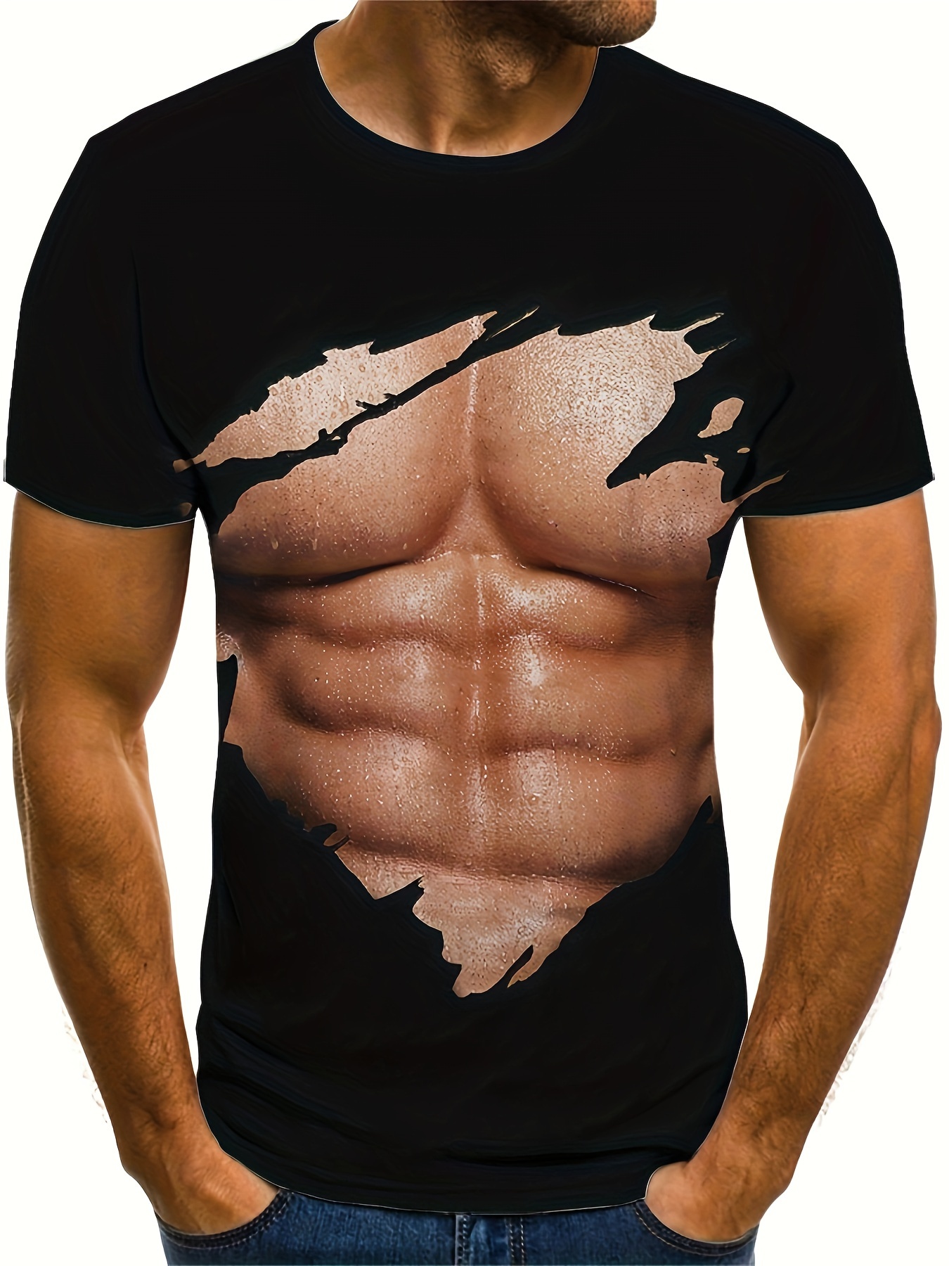 muscle 3d creative print mens fashion crew neck summer t shirt special gift for men details 11