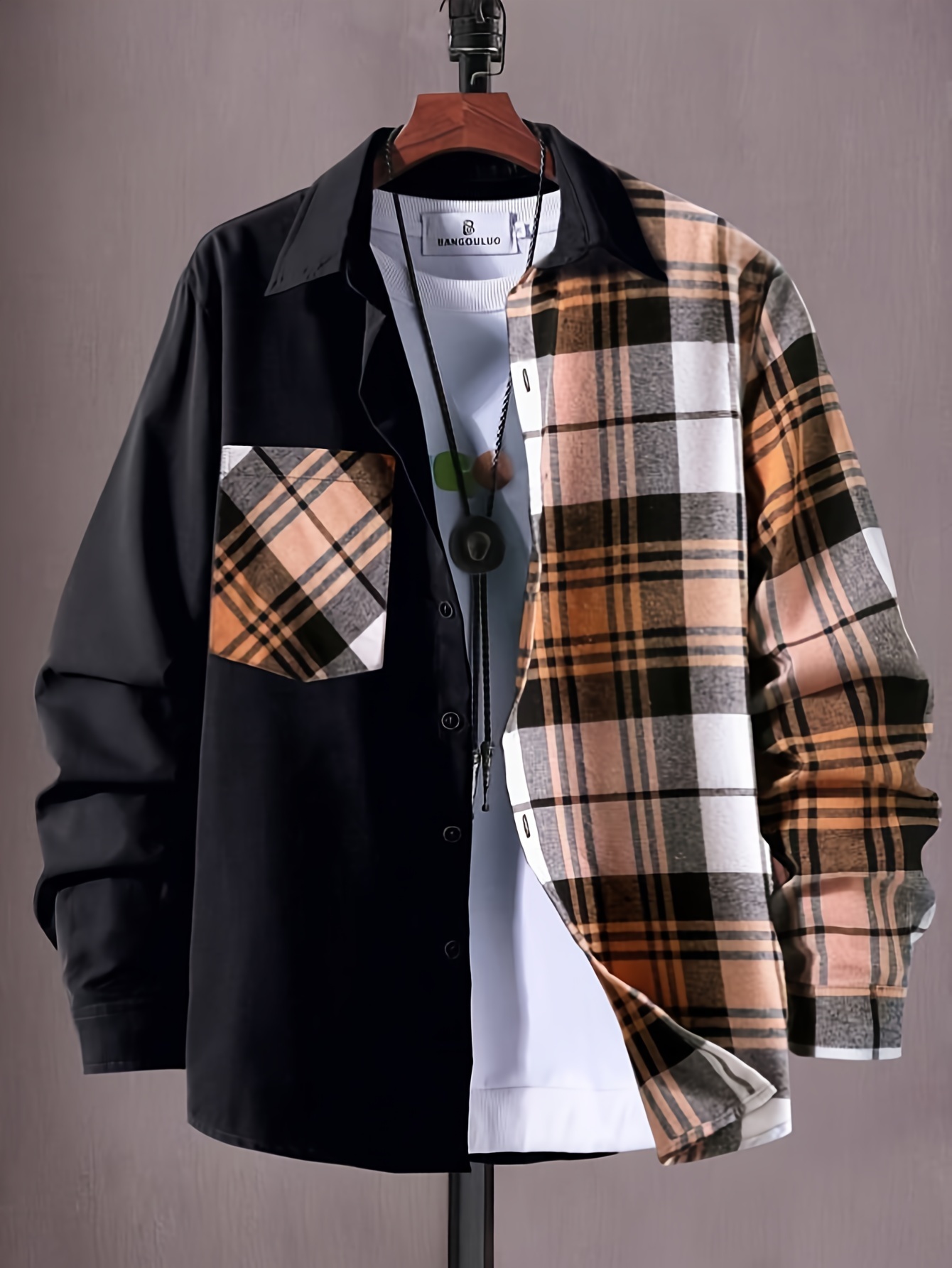 fashionable and casual mens plaid cardigan button long sleeve lapel jacket comfortable and versatile suitable for dates suitable for autumn and winter details 0