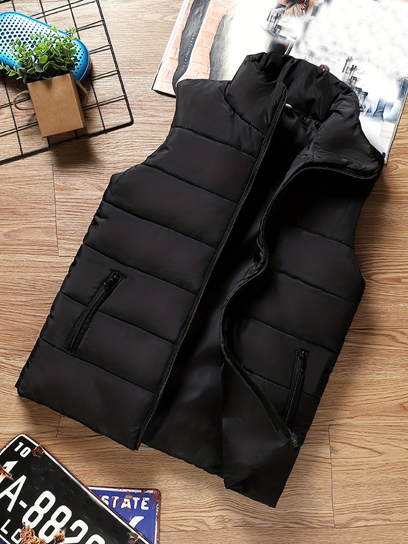 mens winter vest lightweight padding puffer vest sleeveless coat warm zip up quilted gilet jacket details 1