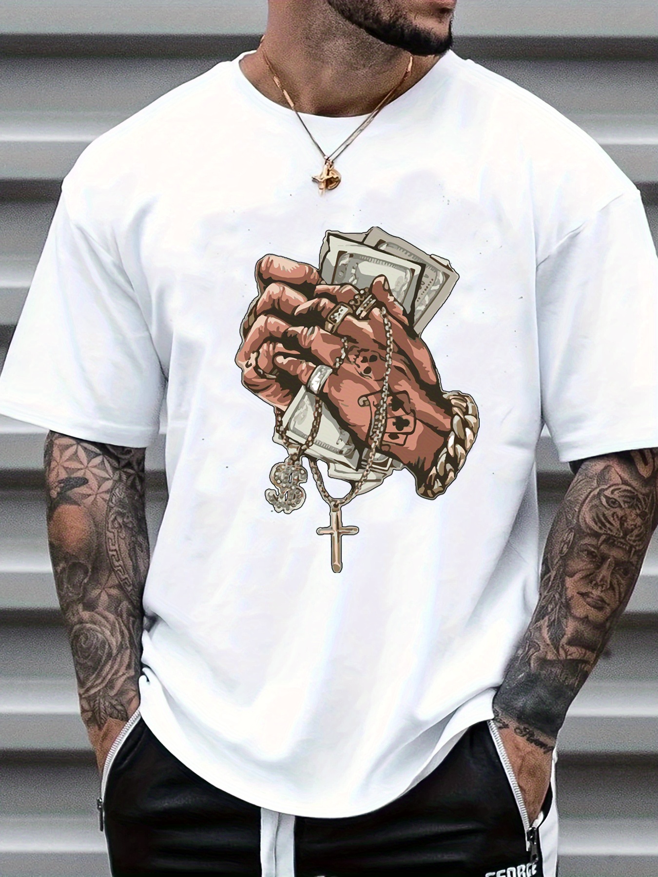 hands money print mens t shirt round neck short sleeve tops patterned t shirt mens summer wear mens clothing details 0