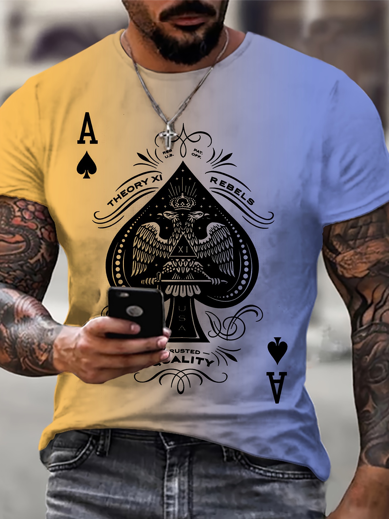 graphic design crew neck active t shirt, spade a print mens graphic design crew neck active t shirt casual comfy tees for summer mens clothing tops for daily gym workout running details 0