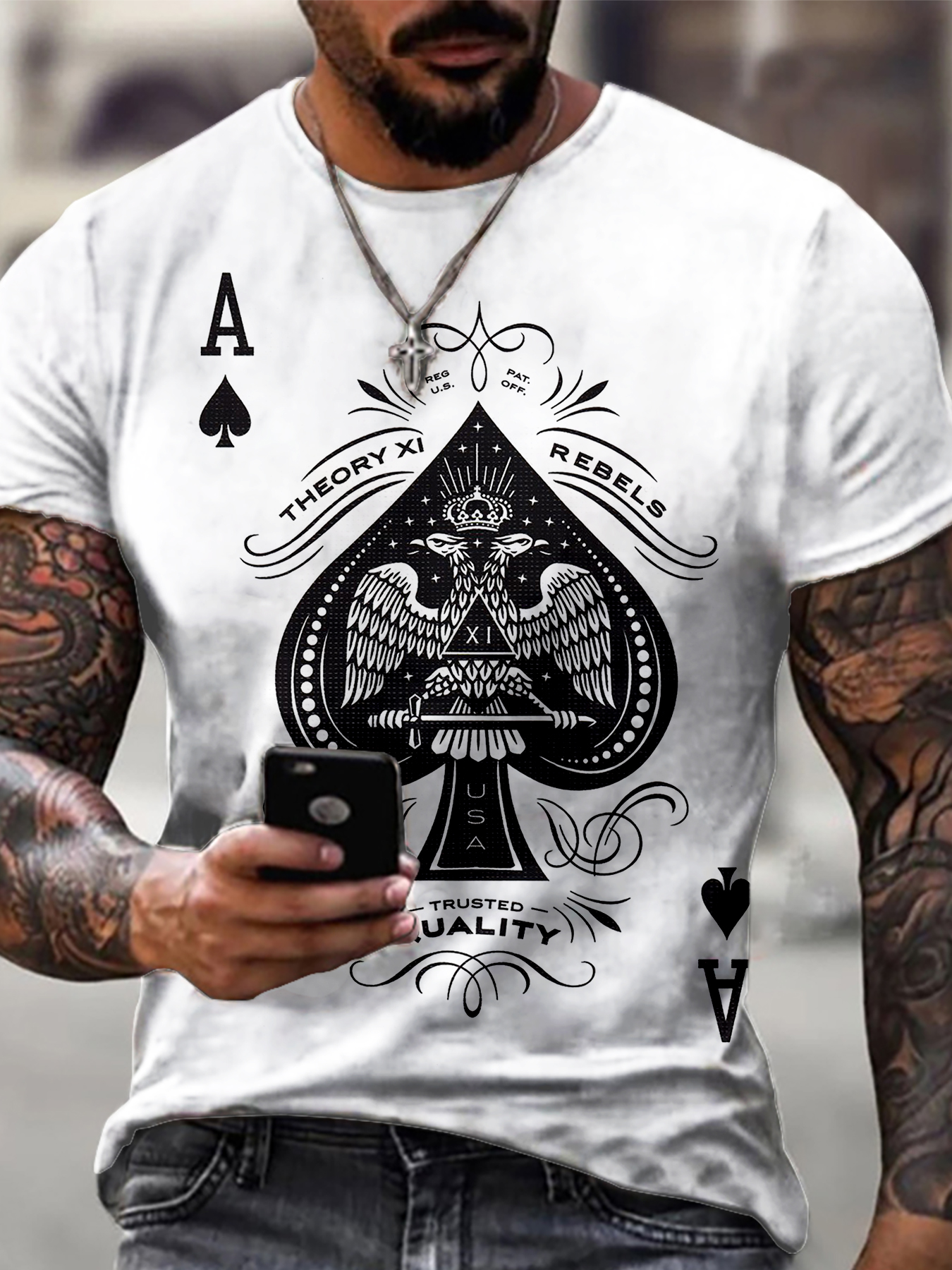 graphic design crew neck active t shirt, spade a print mens graphic design crew neck active t shirt casual comfy tees for summer mens clothing tops for daily gym workout running details 11