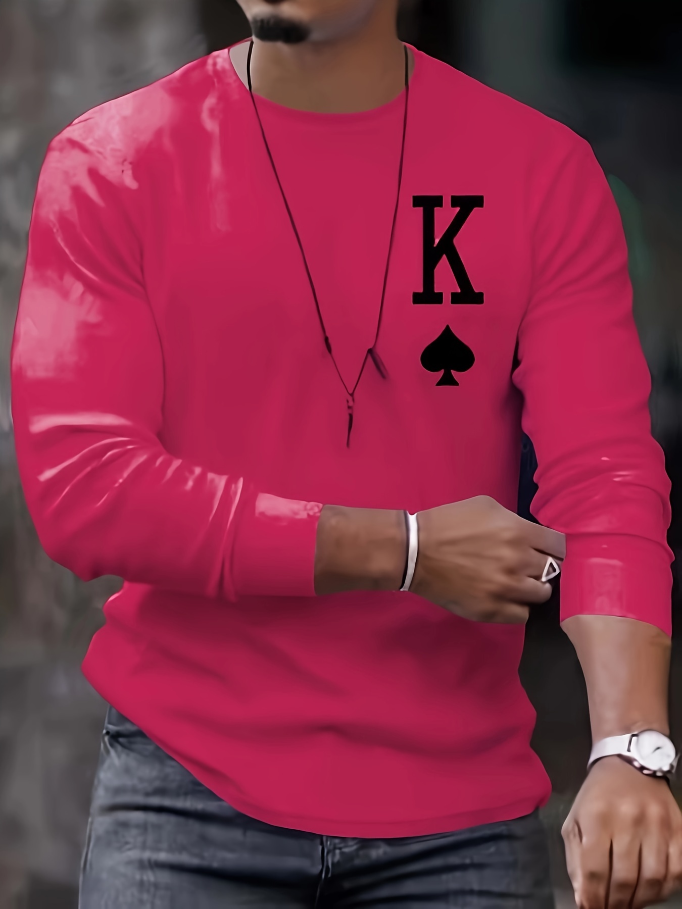 letter k print long sleeve sports shirt mens casual crew neck sport t shirt details 6