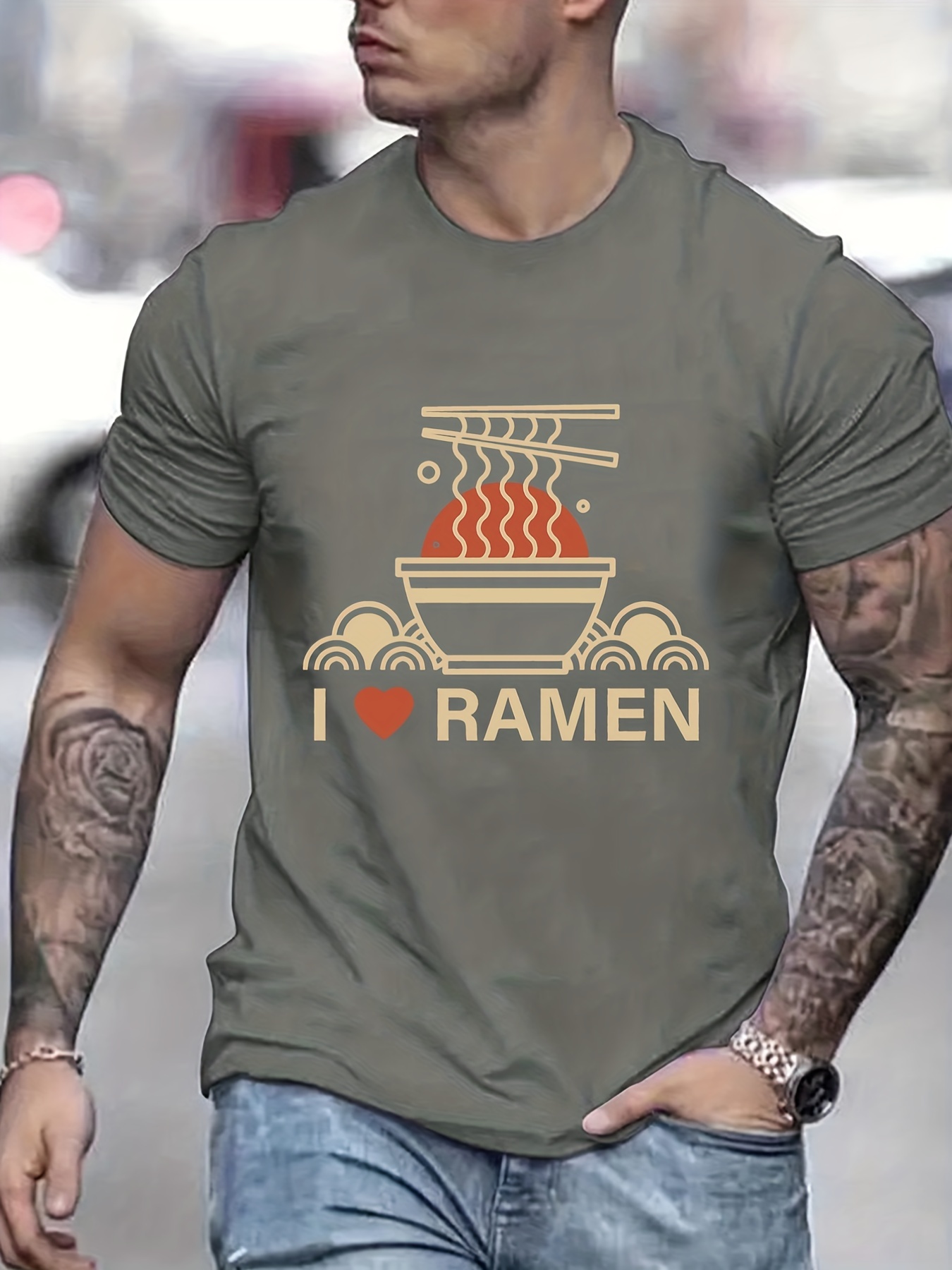 ramen lover pattern print mens comfy slightly stretch t shirt graphic tee mens summer clothes mens casual outfits for sports fitness details 20