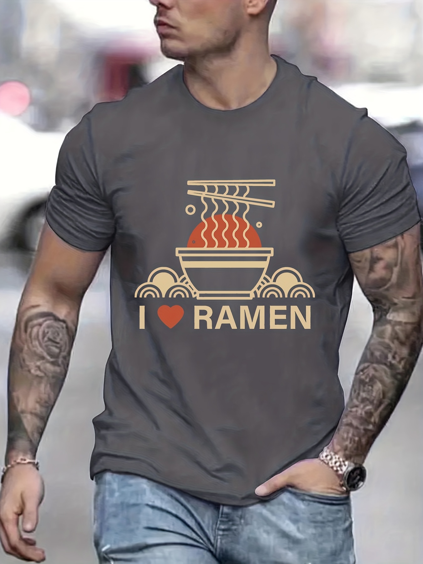 ramen lover pattern print mens comfy slightly stretch t shirt graphic tee mens summer clothes mens casual outfits for sports fitness details 25