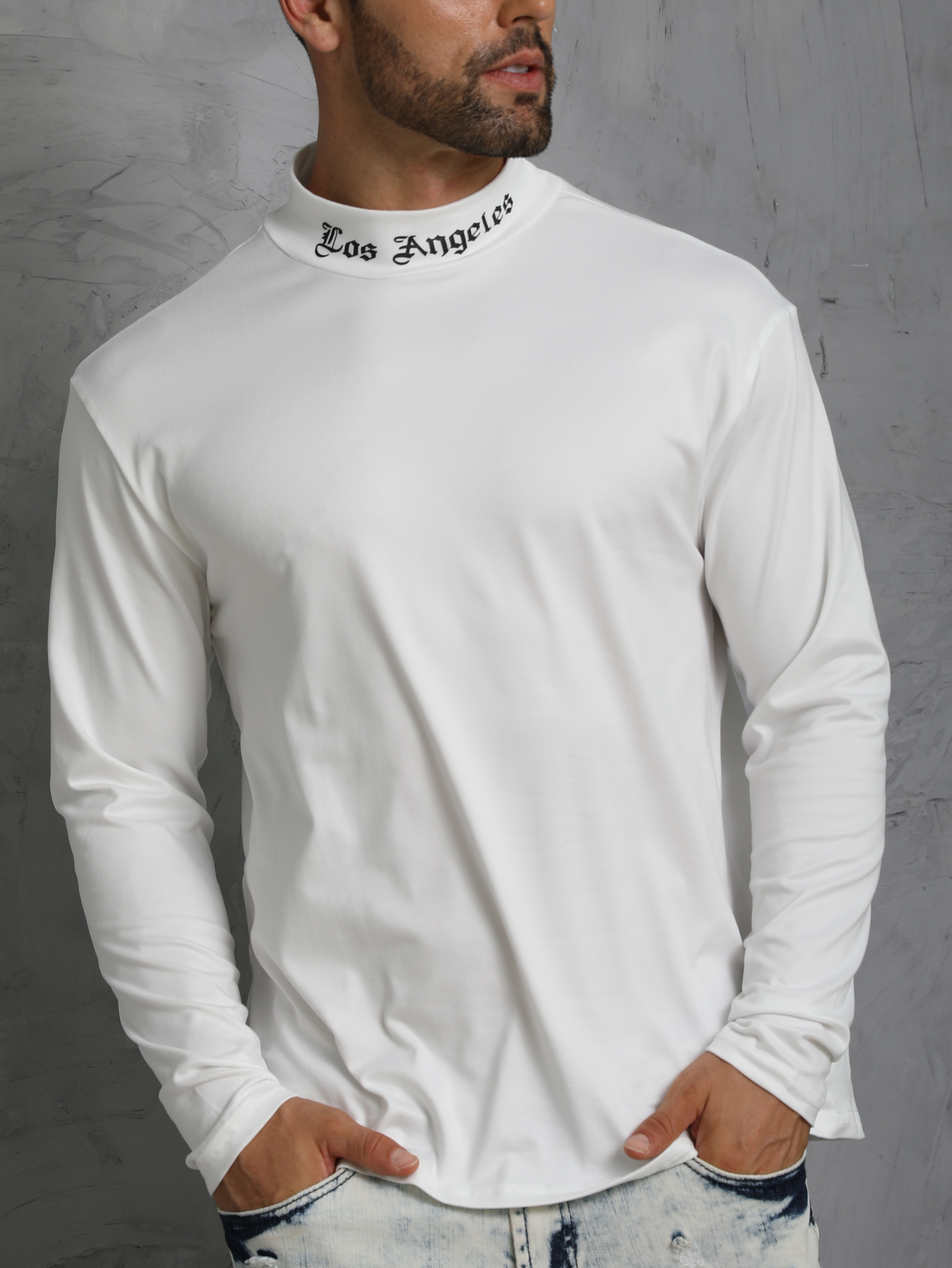 los angeles print mens casual turtleneck long sleeve fit slim t shirt spring fall details 21