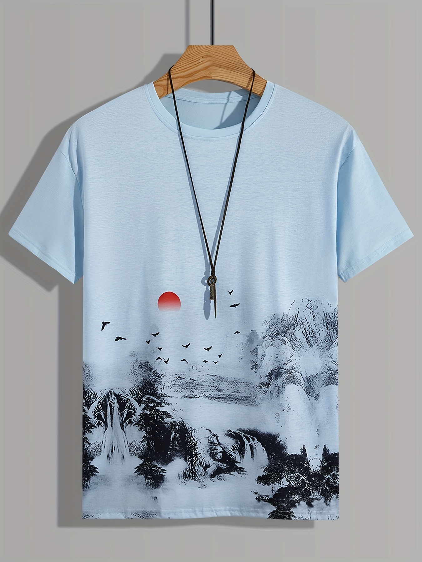 tee, mens landscape print t shirt casual and comfortable summer tee details 6