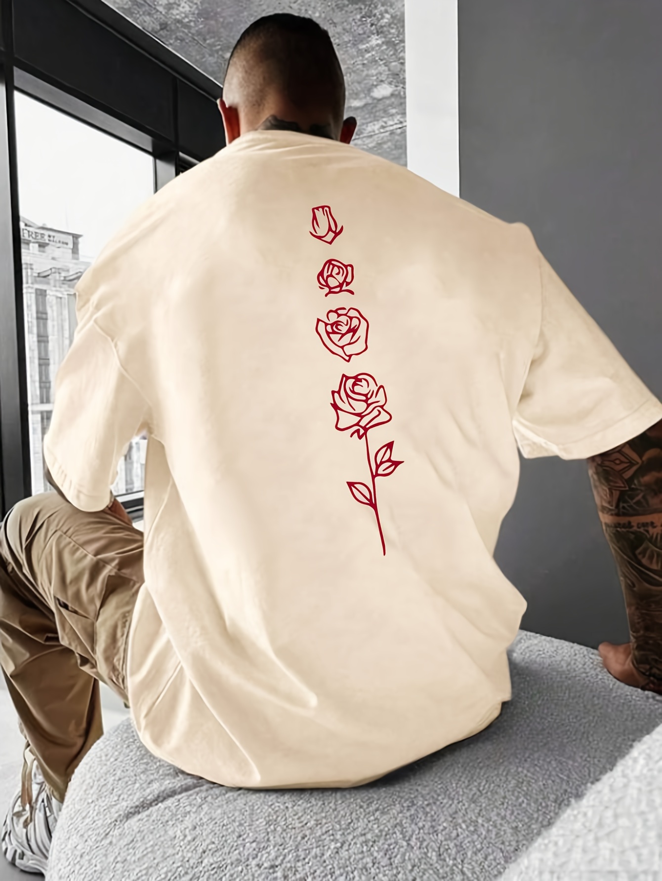 retro rose print mens graphic design crew neck active t shirt casual comfy tees tshirts for summer mens clothing tops for daily gym workout running details 1