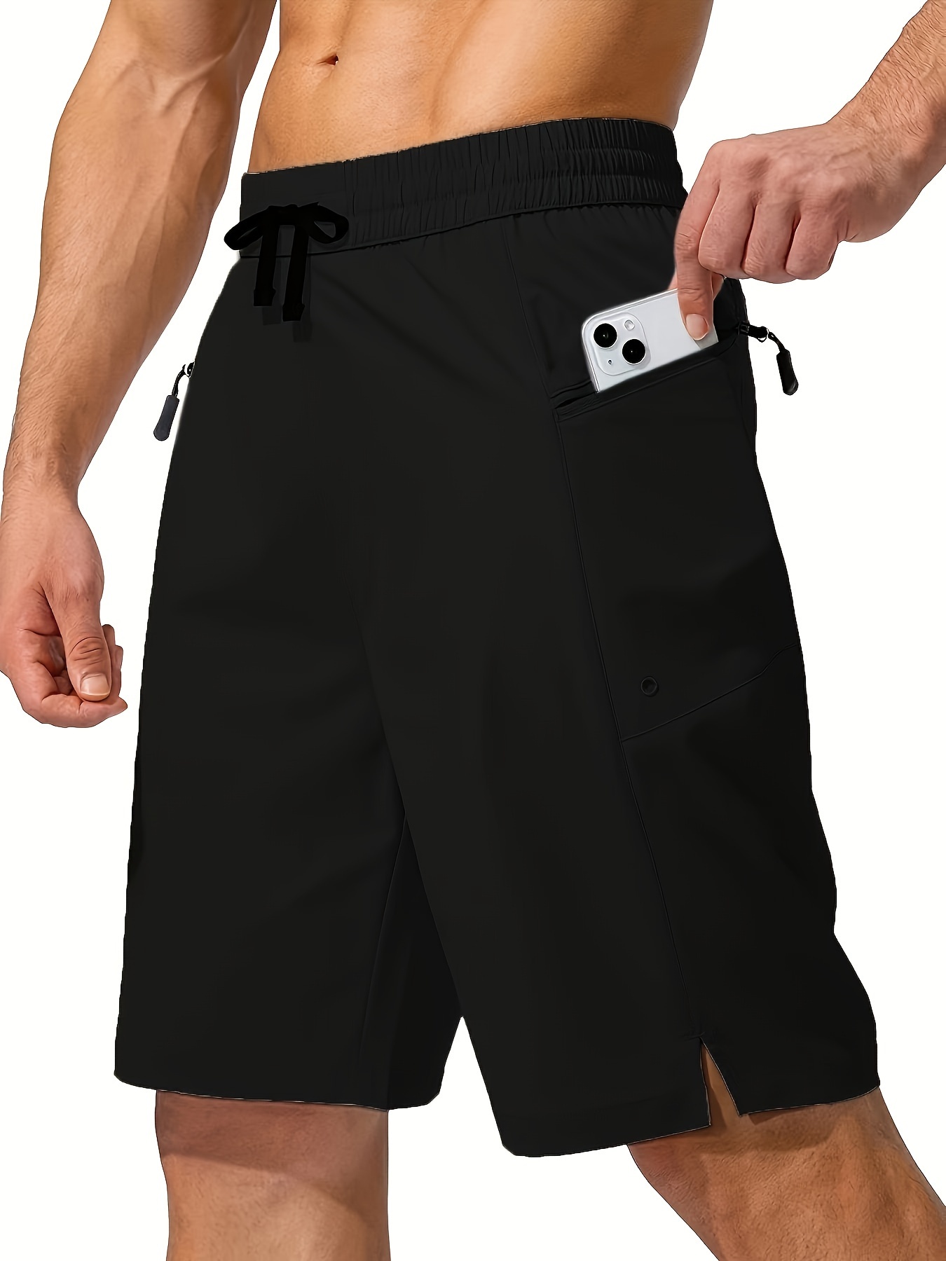 mens zip pocket sports shorts swimwear quick dry lightweight breathable uv protection beach swimming trunks no mesh lining details 15