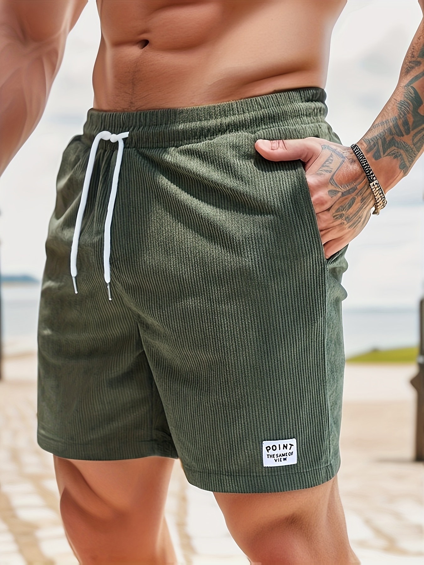 mens corduroy waist drawstring comfy shorts for summer details 31