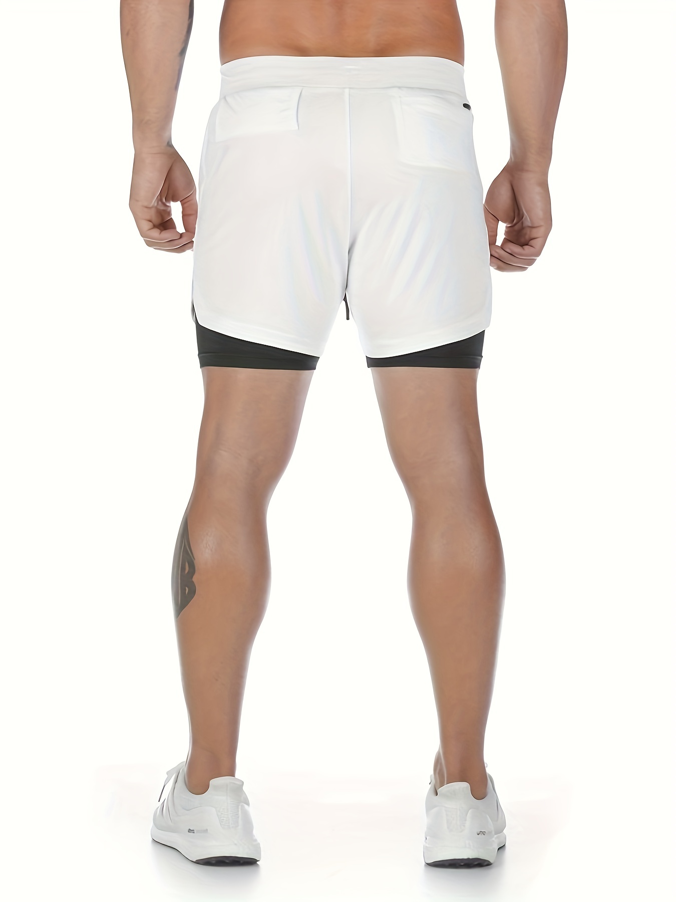 2 in 1 double layer shorts with inner pocket mens mid stretch sports shorts for summer gym workout training details 14