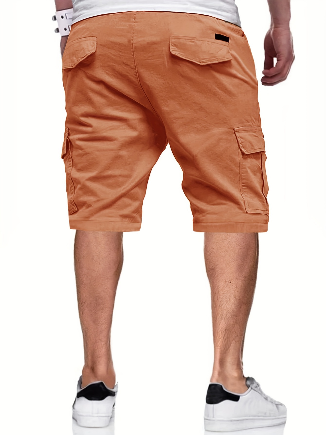 mens stylish loose solid cargo shorts with pockets active breathable comfy drawstring shorts for hiking jogging cycling outdoor fitness workout details 6