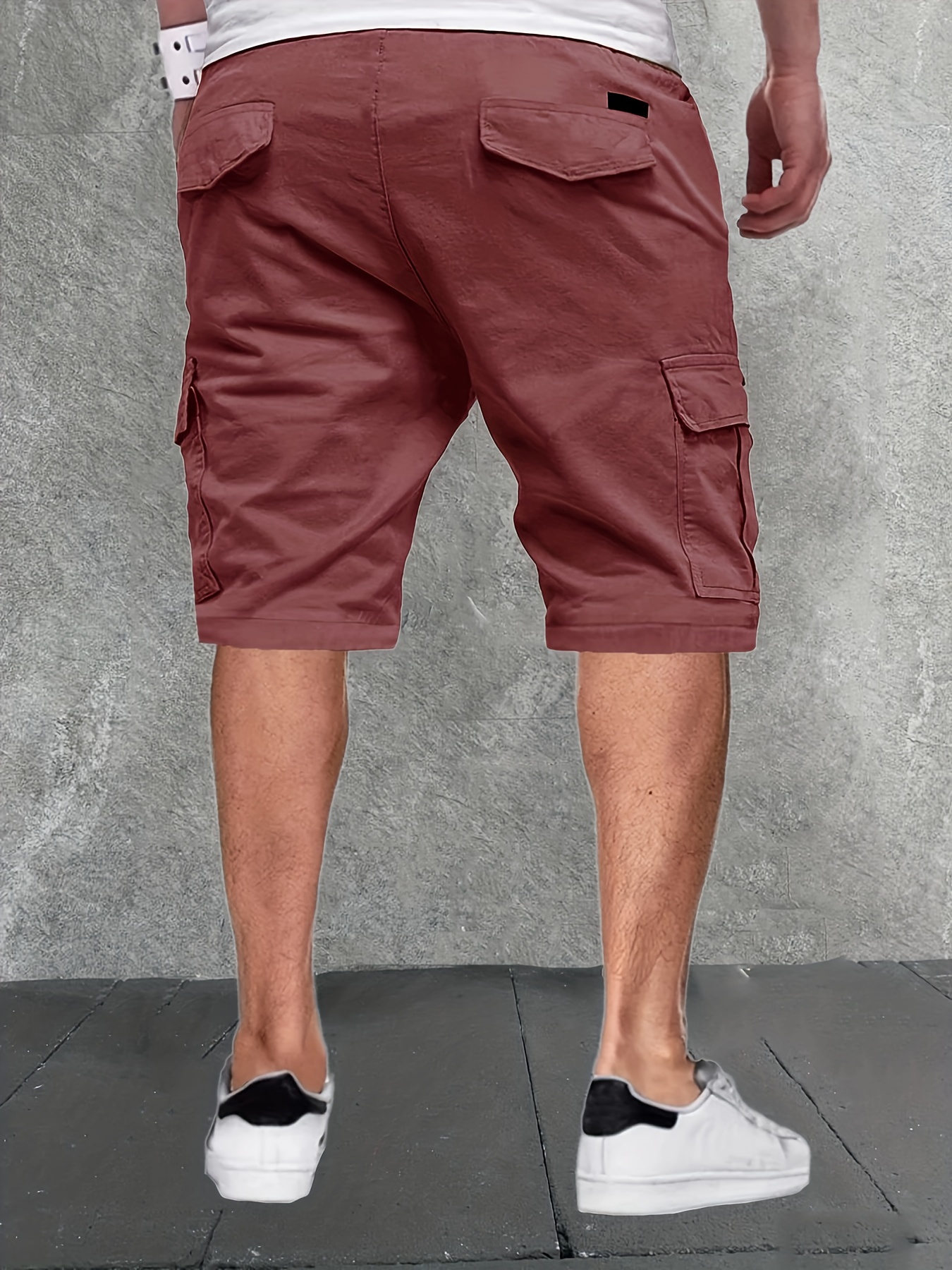 mens stylish loose solid cargo shorts with pockets active breathable comfy drawstring shorts for hiking jogging cycling outdoor fitness workout details 27