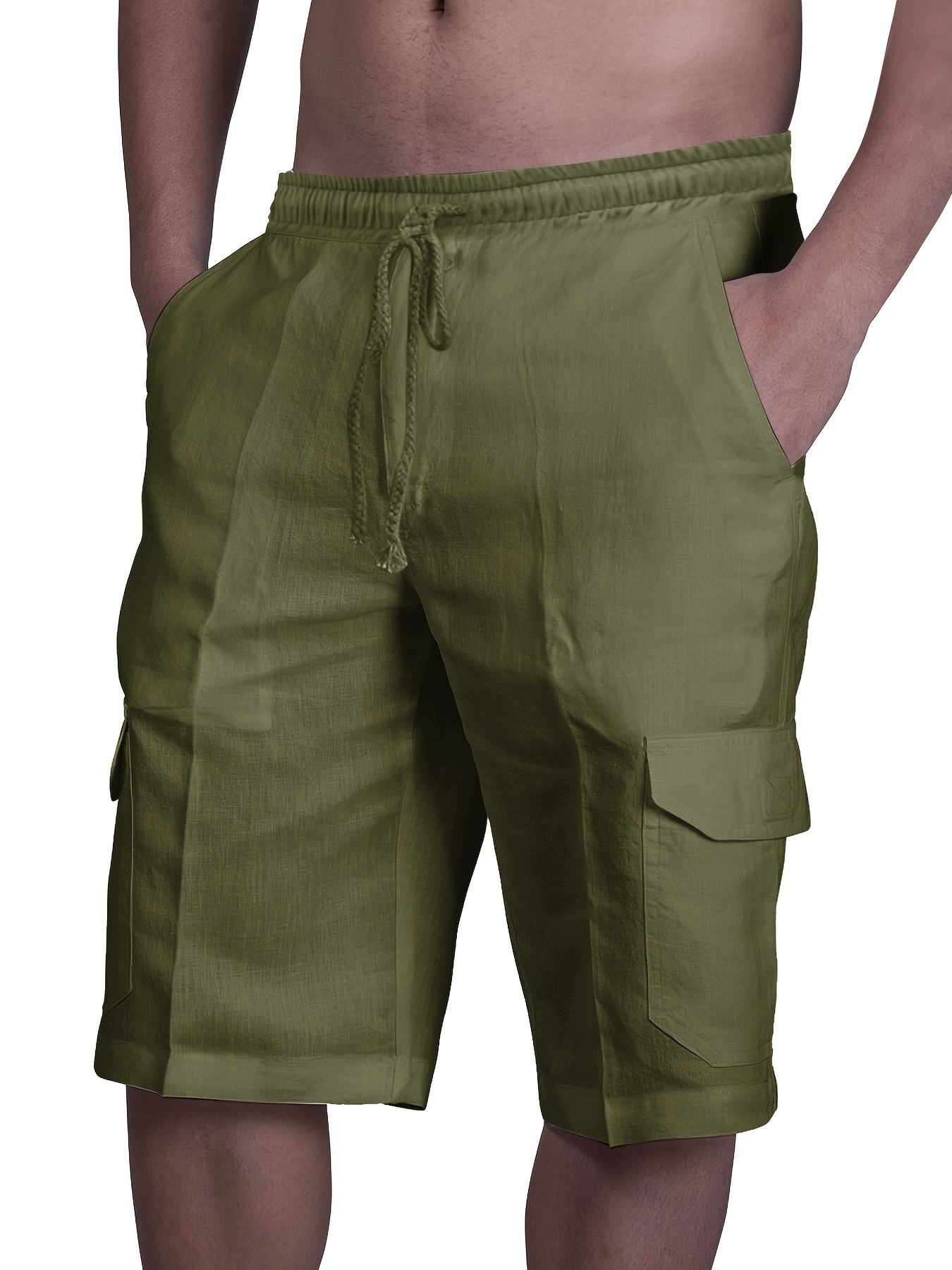 classic design cotton cargo shorts mens casual multi pocket waist drawstring cargo shorts for summer outdoor details 23