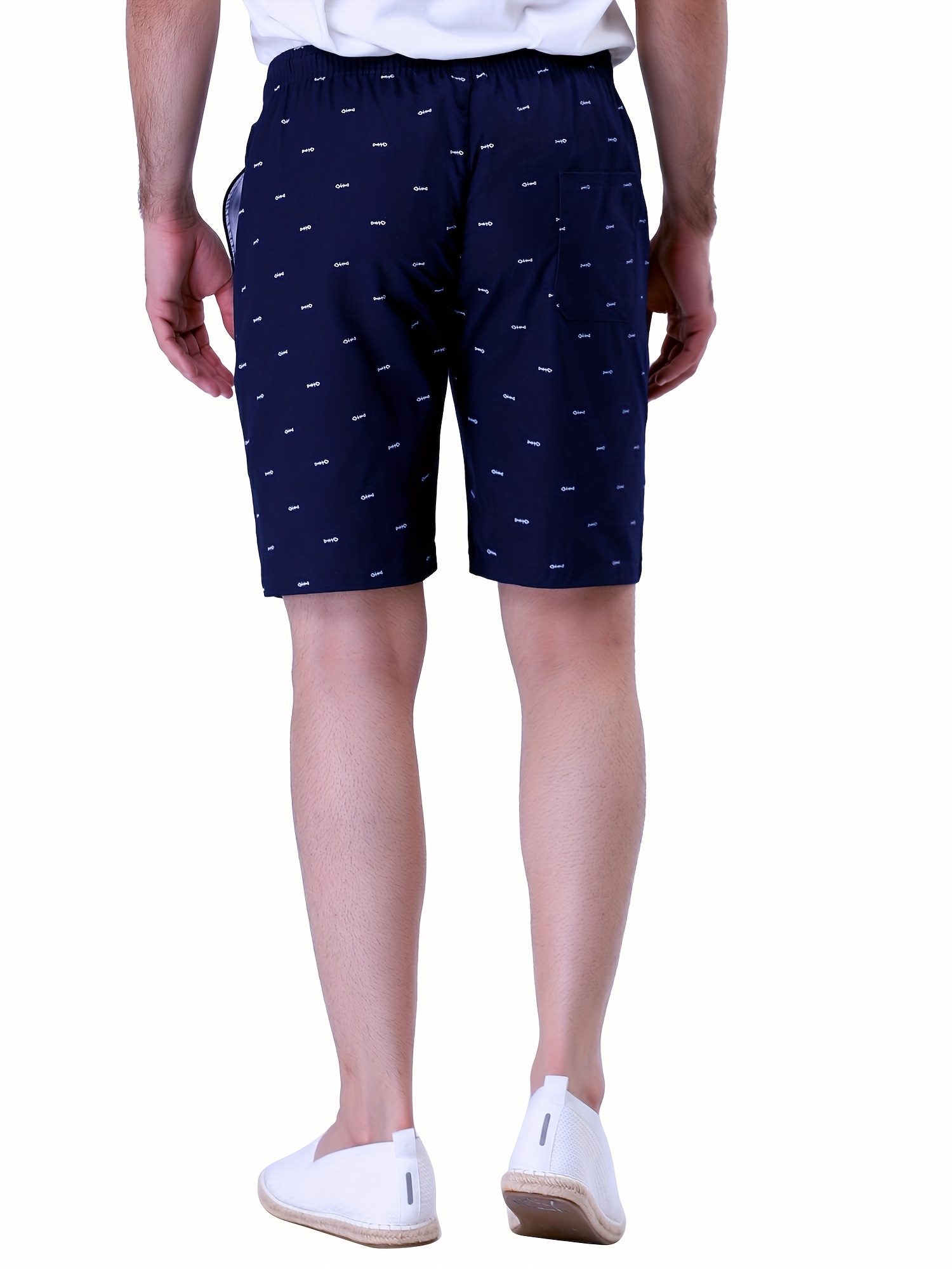 casual cotton slightly stretch fish bone pattern drawstring shorts mens cropped pants for summer details 6