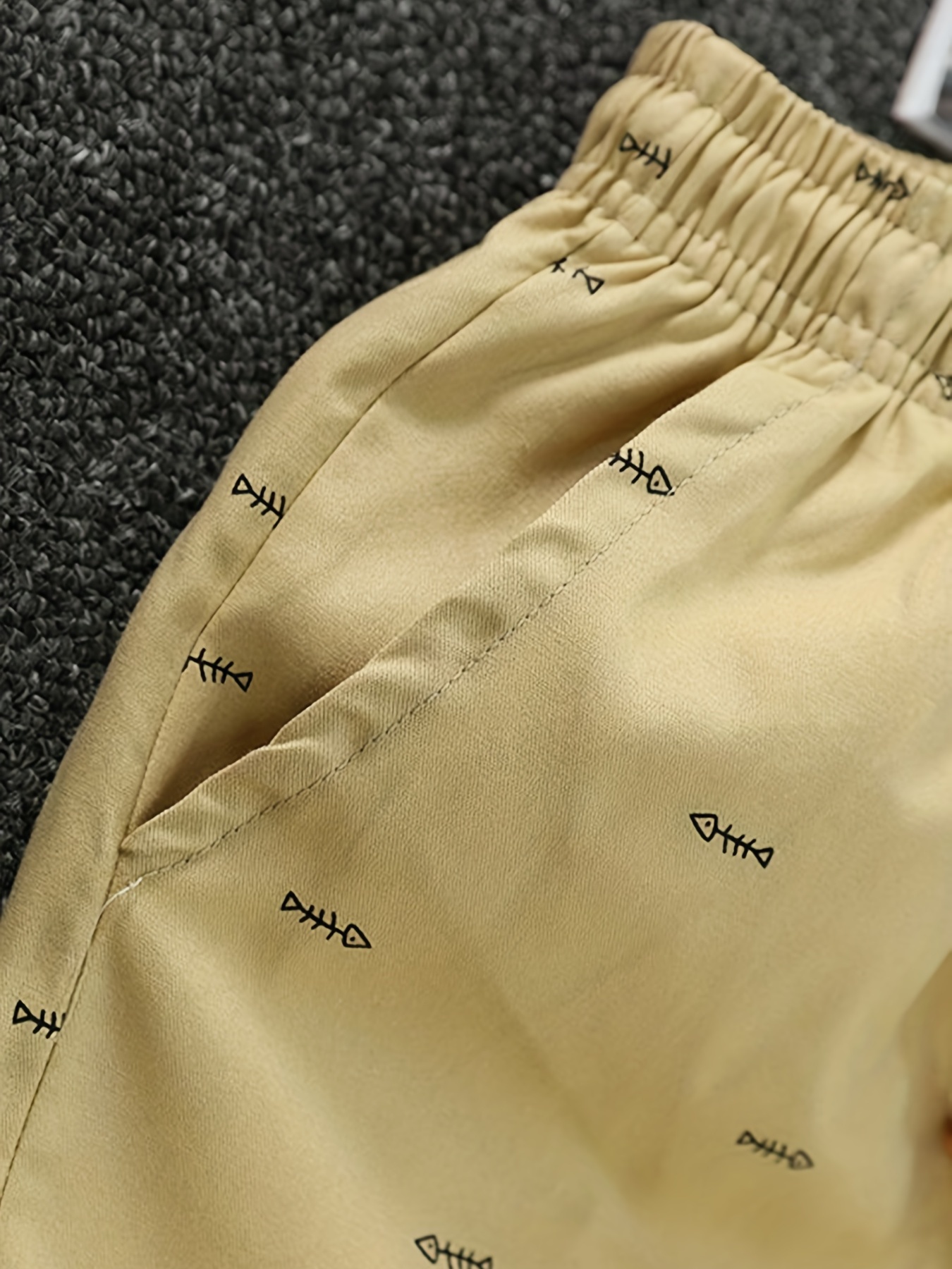 casual cotton slightly stretch fish bone pattern drawstring shorts mens cropped pants for summer details 12