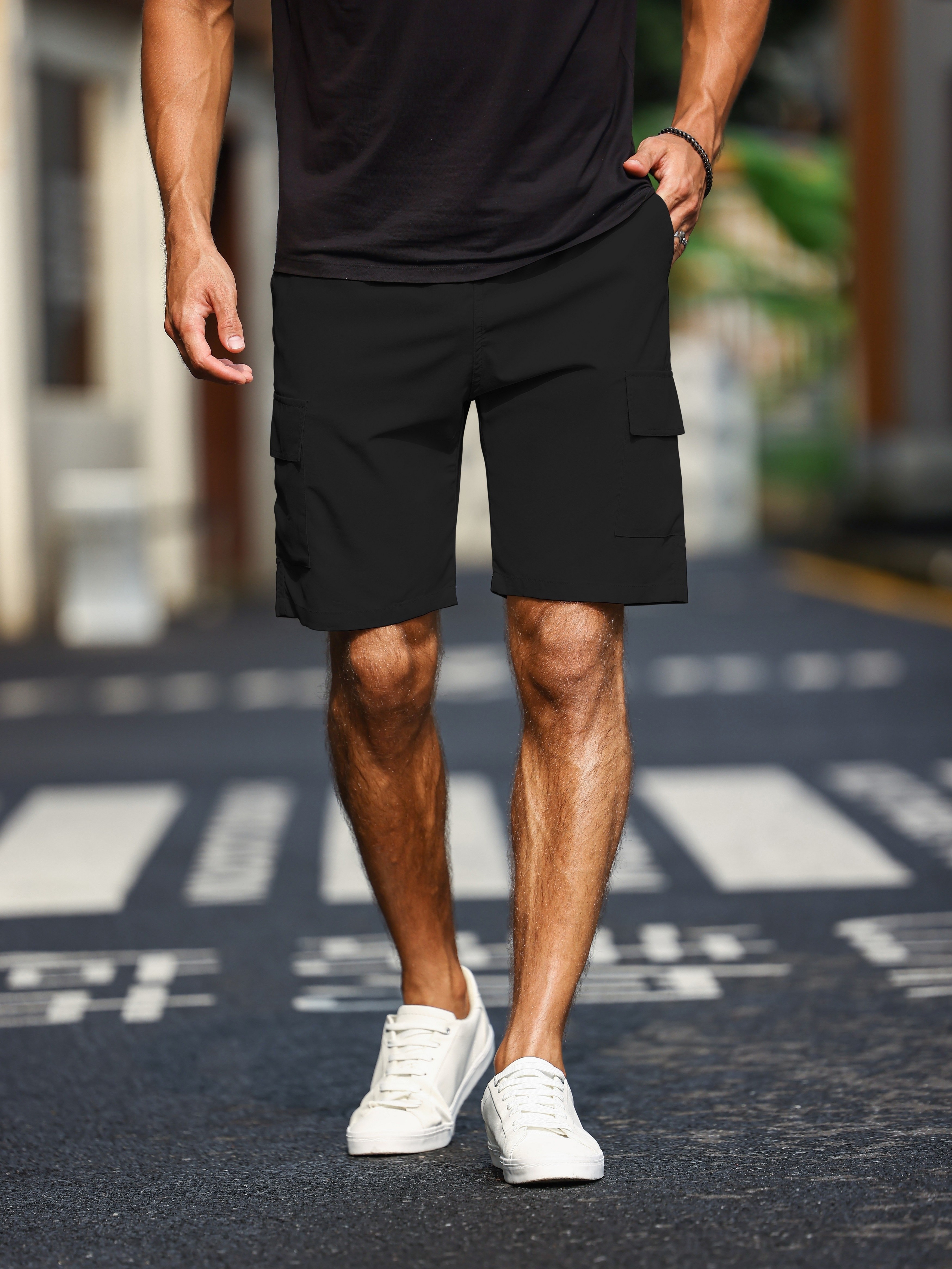 mens plain casual comfy cargo shorts summer clothing details 7