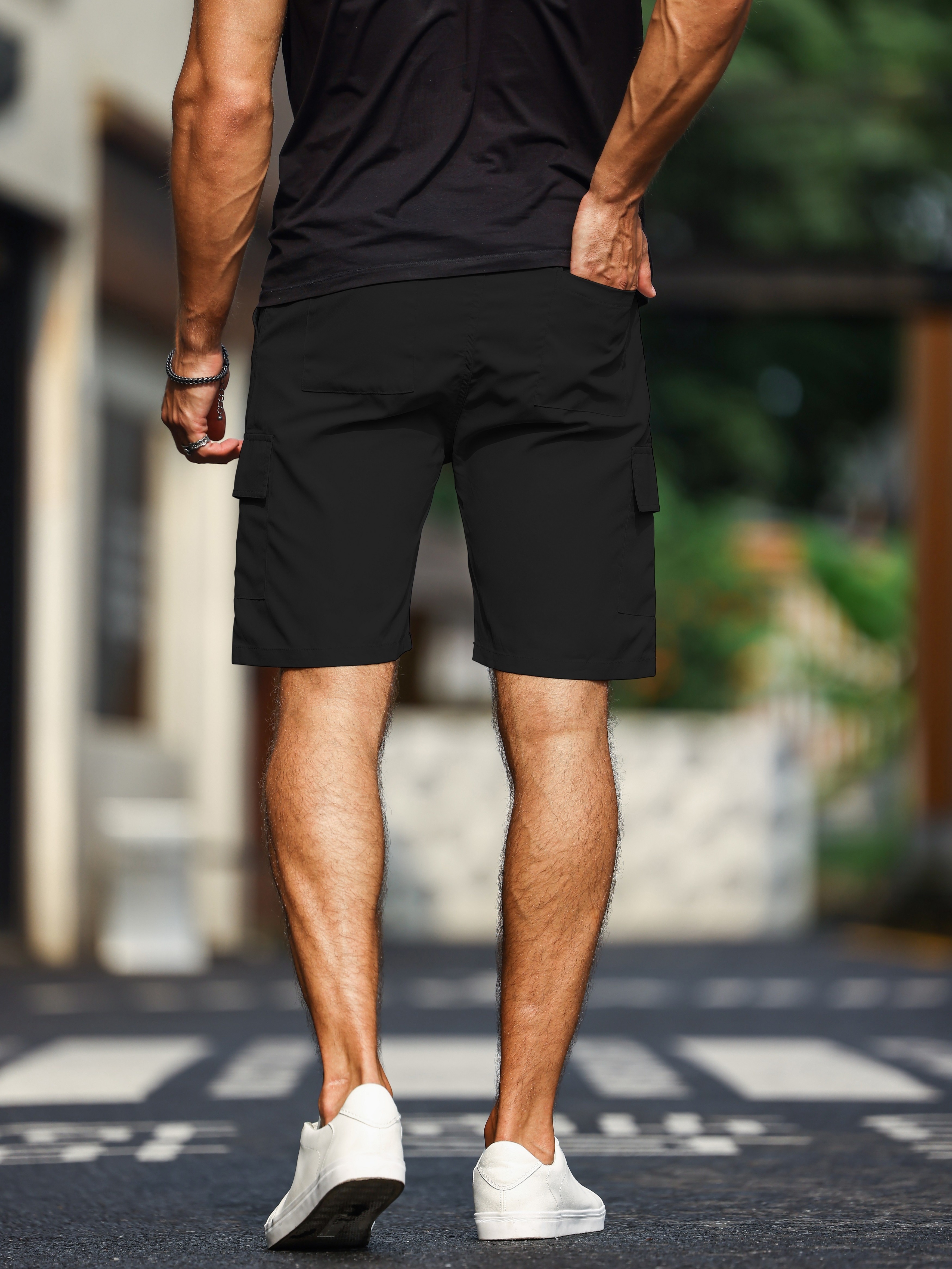 mens plain casual comfy cargo shorts summer clothing details 8