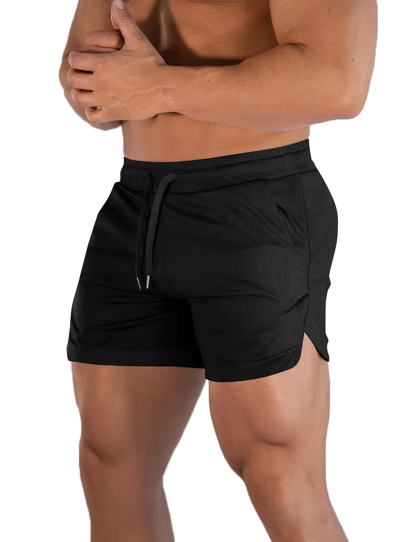 mens breathable solid shorts with pockets summer drawstring elastic waist shorts for running fitness training details 8