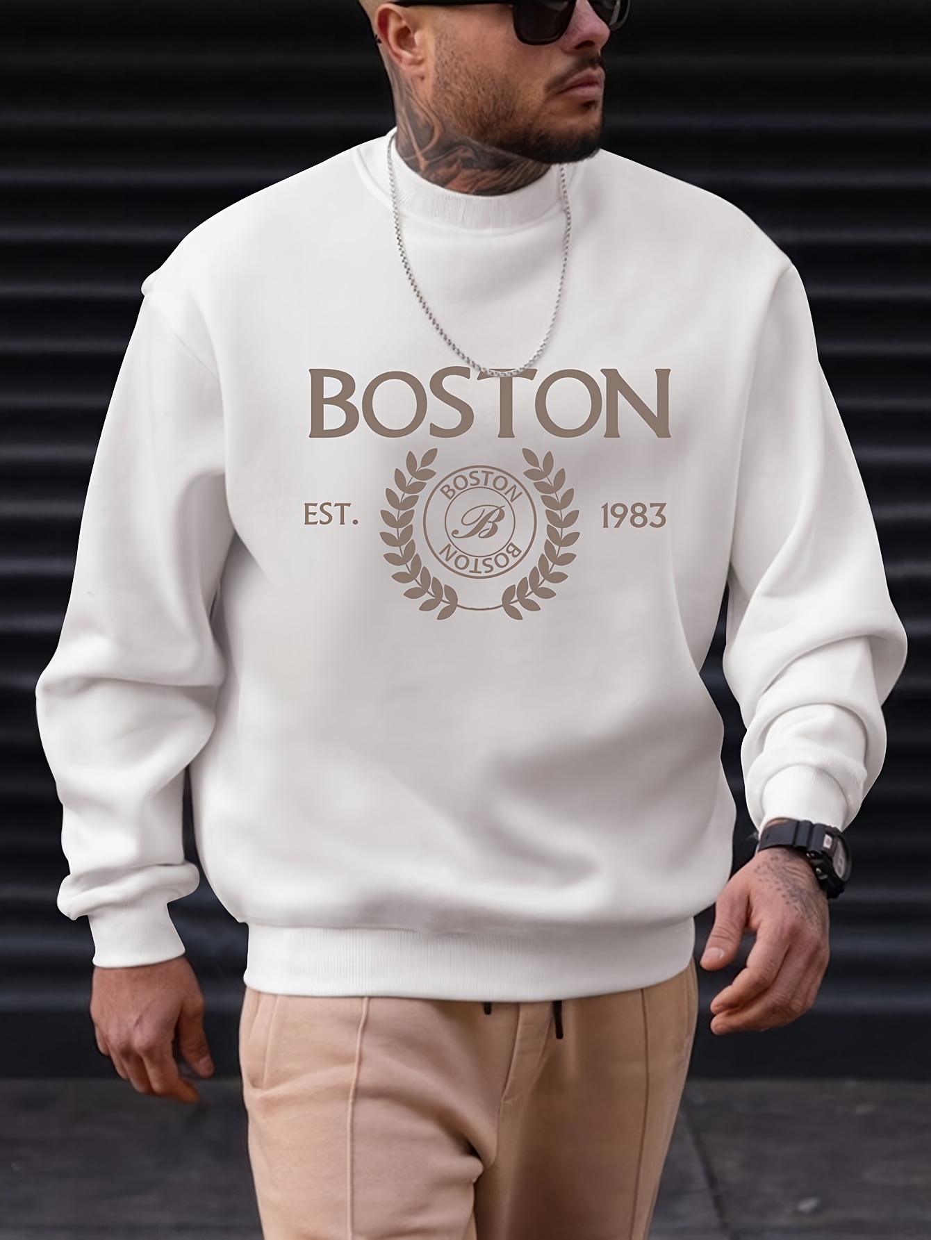 mens pullover round neck long sleeve sweatshirt letter boston pattern casual top for autumn winter mens clothing details 12