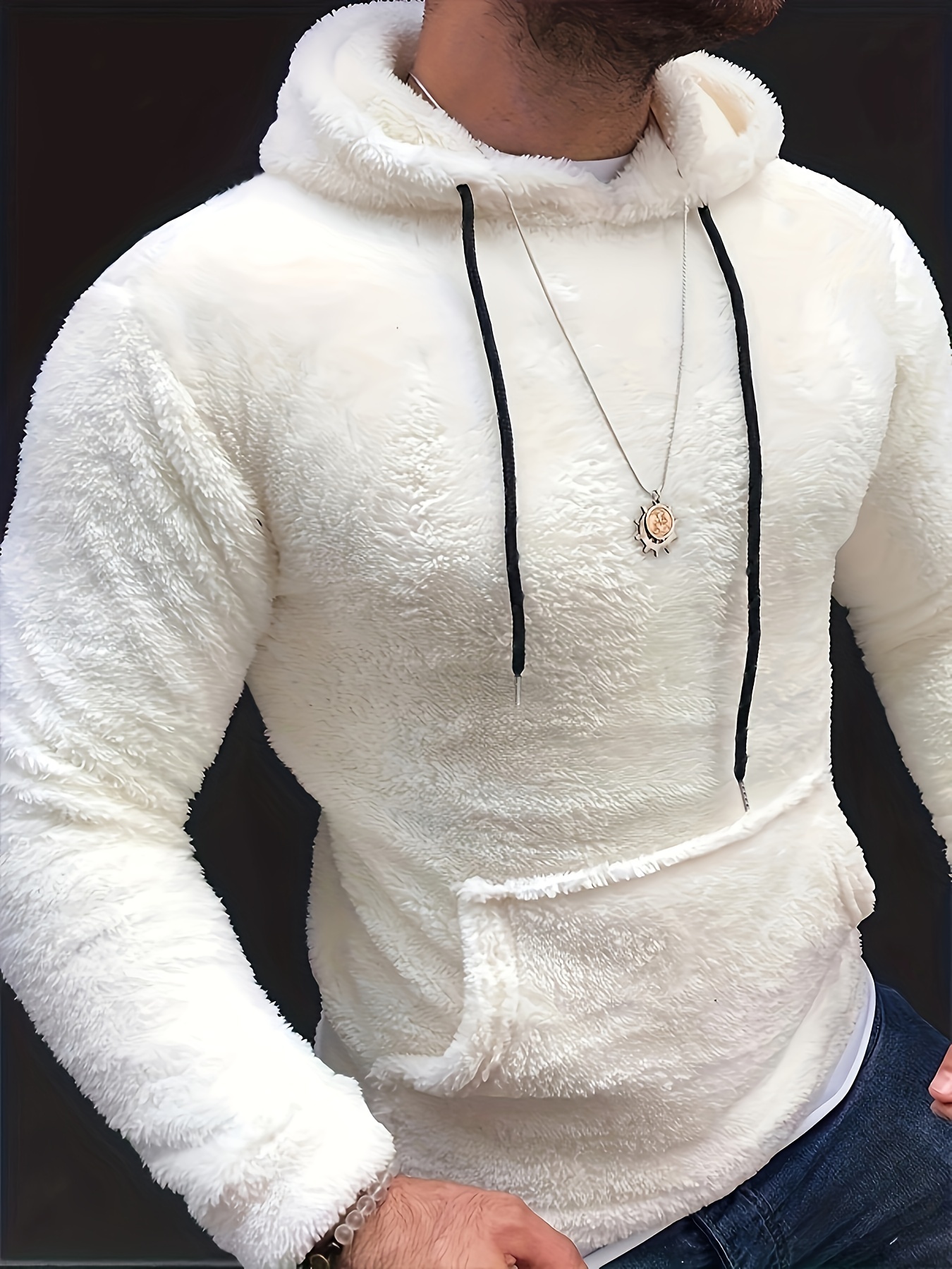 cool warm fluffy hoodies for men mens casual snuddie pullover hooded sweatshirt with kangaroo pocket streetwear for winter fall as gifts details 10