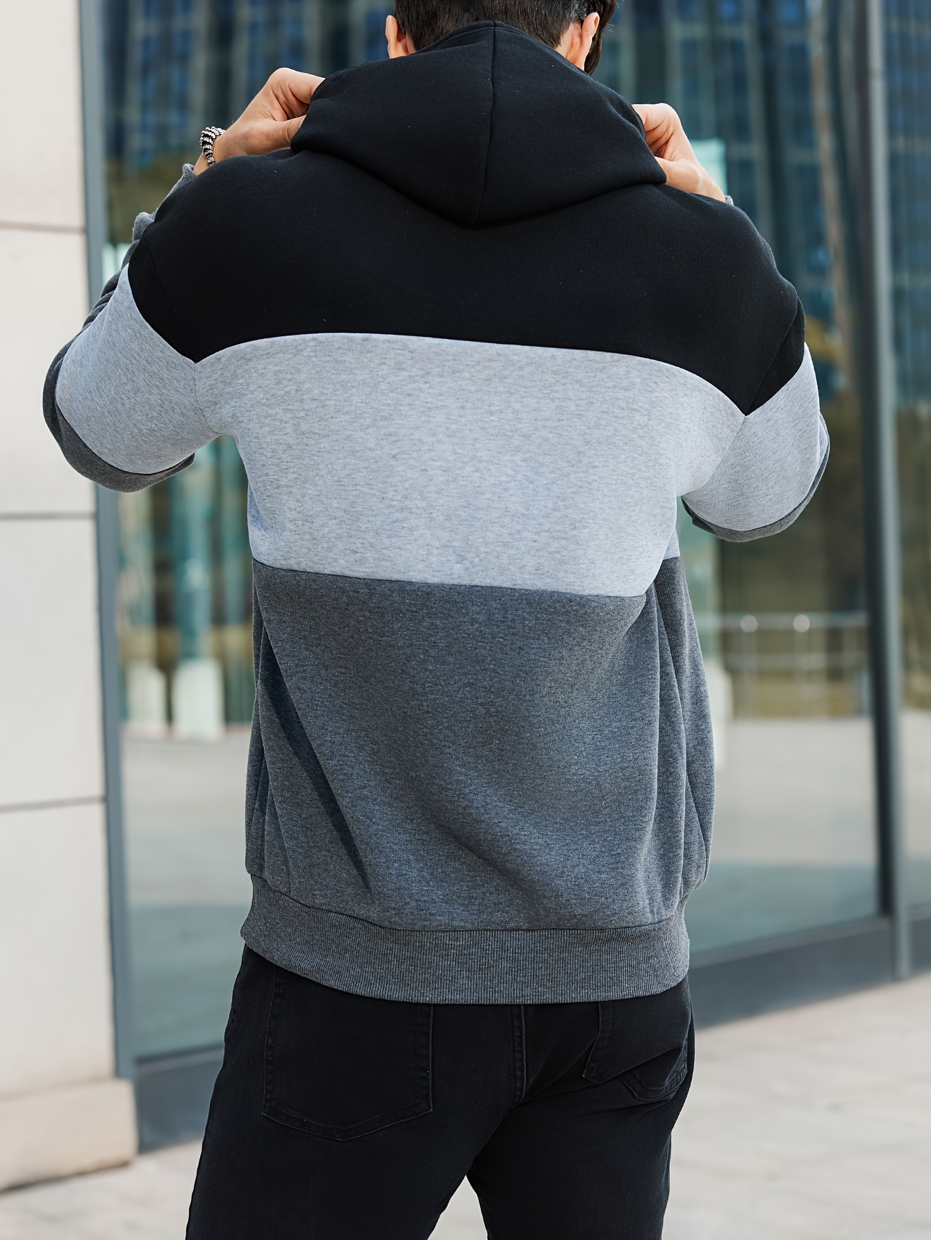 cool color block hoodies for men mens casual design hooded sweatshirt with kangaroo pocket streetwear for winter fall as gifts details 0