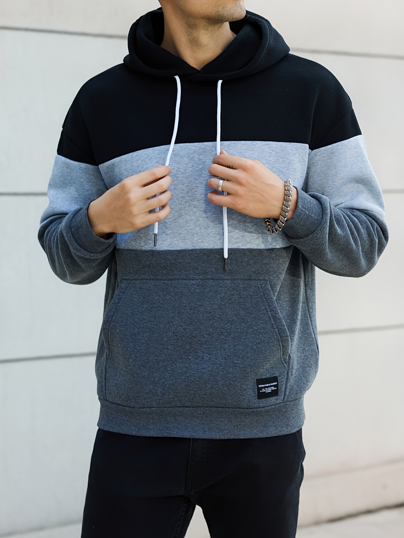 cool color block hoodies for men mens casual design hooded sweatshirt with kangaroo pocket streetwear for winter fall as gifts details 6