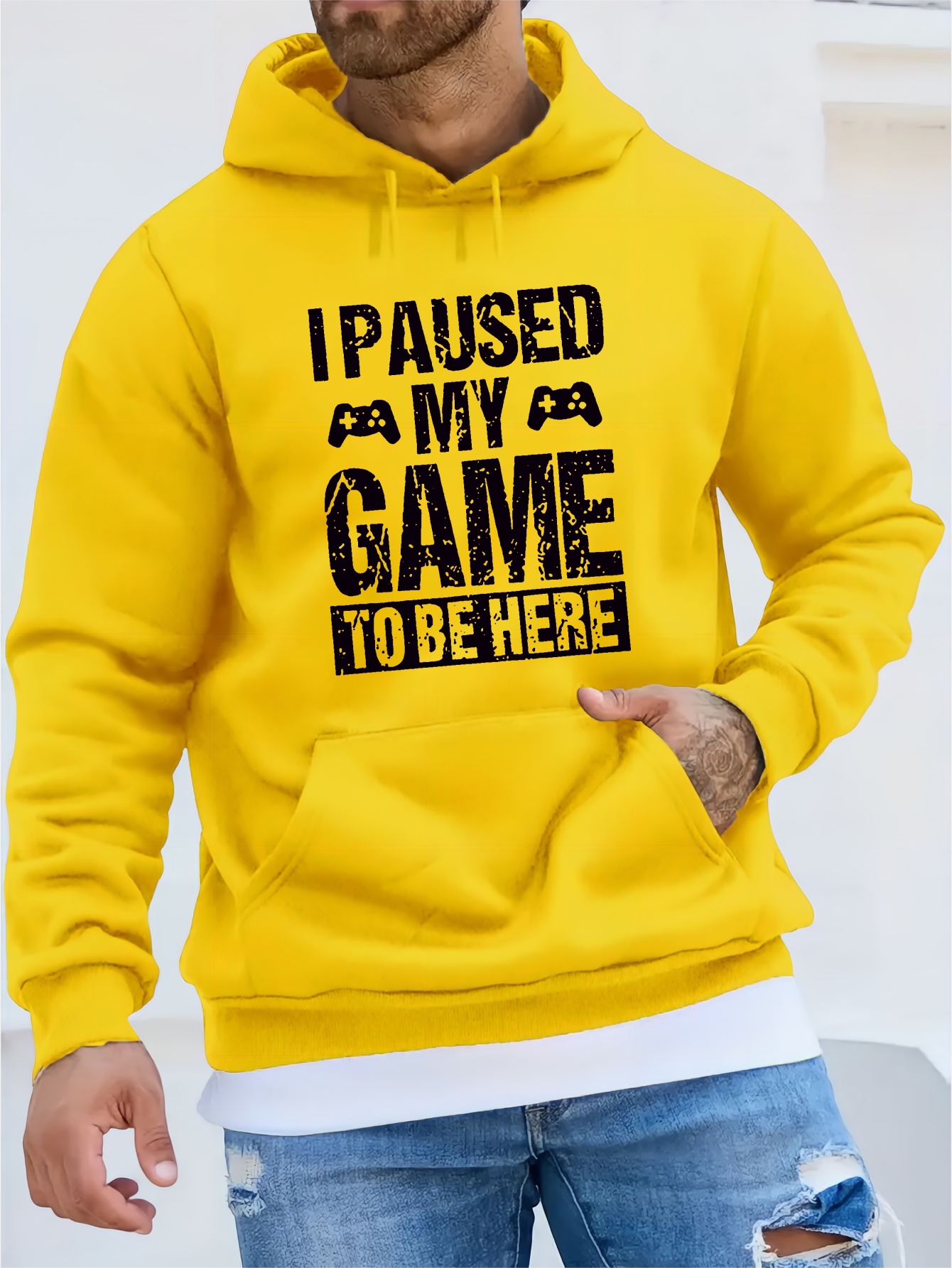 funny i paused my game print hoodie cool hoodies for men mens casual graphic design pullover hooded sweatshirt with kangaroo pocket streetwear for winter fall as gifts details 31